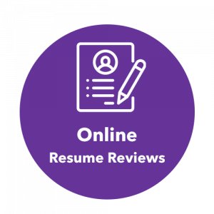 A round logo with text in the center. It reads: "Online Resume Reviews".