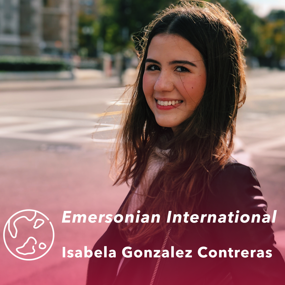 Photograph of Ye Huang with text that reads "Emersonian International, Isabela Gonzalez Contreras".