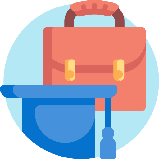 An illustration of a briefcase and graduation cap.