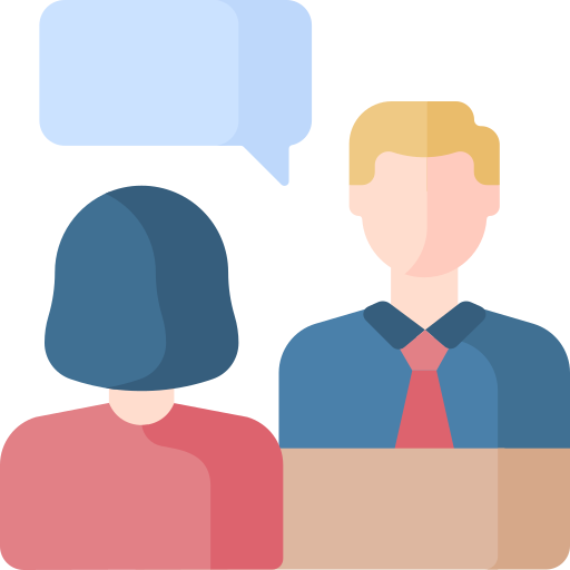 An illustration of two people interviewing each other.