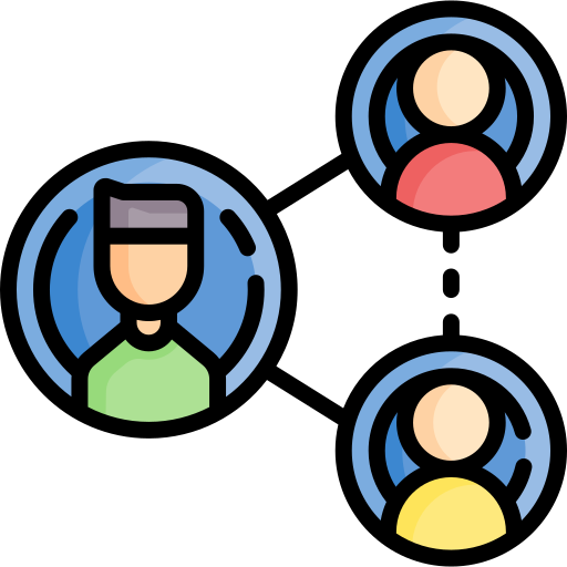 An illustration of three people connected by lines. The image is an illustration of professional networking.